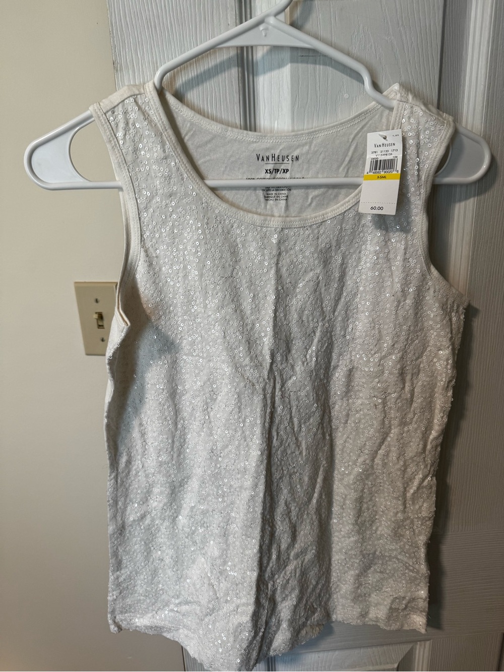 Van Heusen White Sequin Scoop Neck Tank